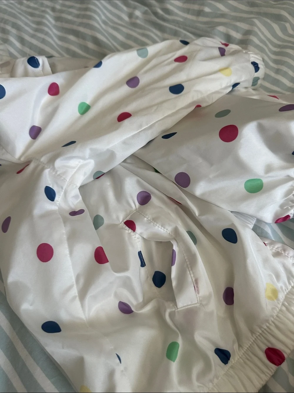 Gap 3T White Kids' Hooded Rain Jacket with Multicolor Polka Dots